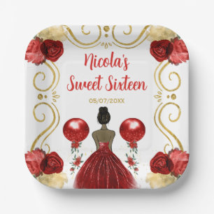 Sweet Sixteen Dark Skin Princess in Red Paper Plate