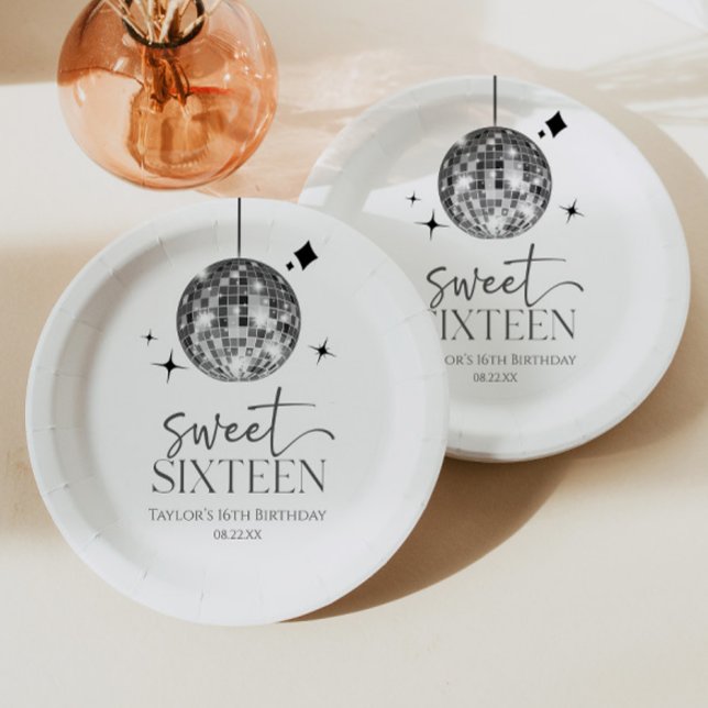 Sweet Sixteen Disco Ball 16th Birthday Party Paper Plate (Creator Uploaded)