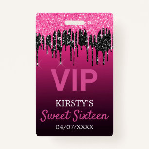 Sweet Sixteen Dripping Glitter Birthday Party ID Badge
