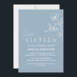 Sweet Sixteen Dusty Blue Airy Floral 16th Birthday Invitation<br><div class="desc">Pretty and modern sweet 16 invitations with subtle floral detailing. Soft blue and white colour palette.</div>