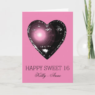 Sweet Sixteen Elegant Gothic Pink Heart Card