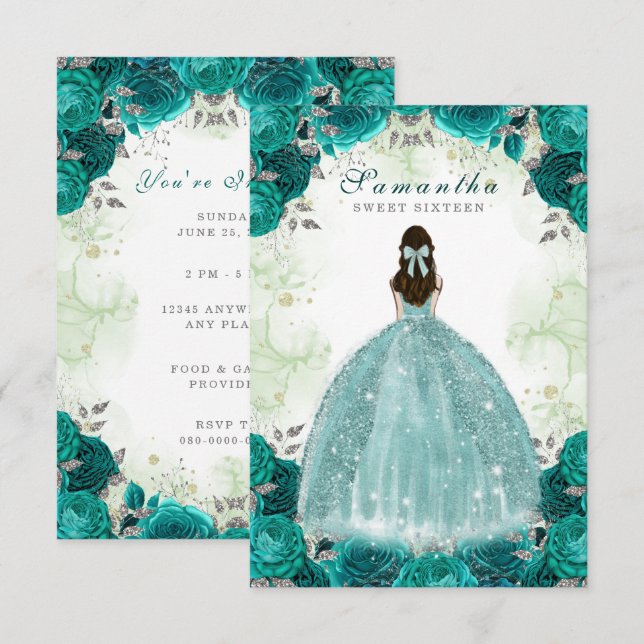 Sweet Sixteen Elegant Green Birthday Invitation (Front/Back)
