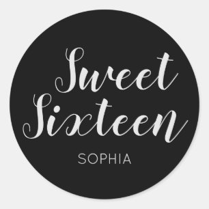 Sweet Sixteen elegant modern Black and White Classic Round Sticker