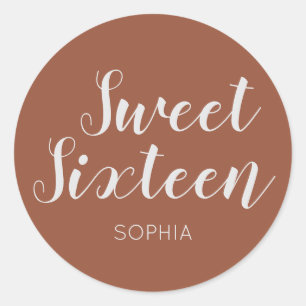 Sweet Sixteen elegant modern Terracotta Classic Round Sticker