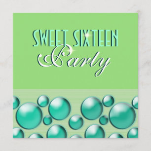 "sweet sixteen" elegant teal green "polka dots" invitation