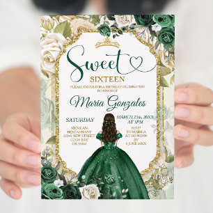 Sweet Sixteen Emerald Green & Gold Birthday Party Invitation