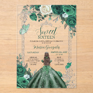 Sweet Sixteen Emerald Green & Silver Birthday Acrylic Invitations