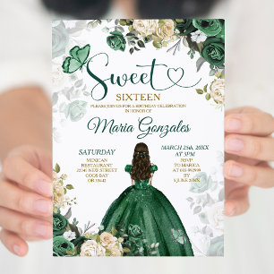 Sweet Sixteen Emerald Green & White Birthday Party Invitation