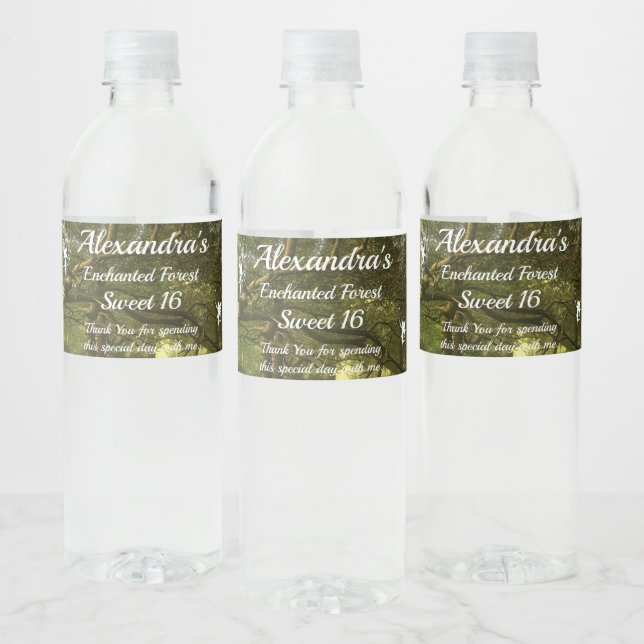 Sweet Sixteen Enchanted Forest Fairies Custom Water Bottle Label (Bottles)