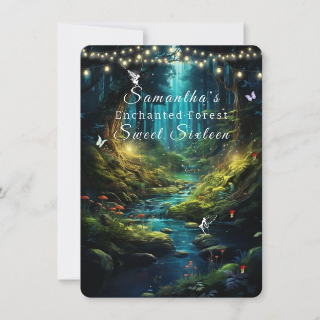 Sweet Sixteen, Enchanted Forest Fairies Lights Invitation (Front)