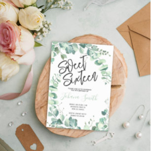 Sweet Sixteen Eucalyptus 16th Birthday Invitation
