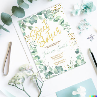Sweet Sixteen Eucalyptus Gold Birthday Invitation