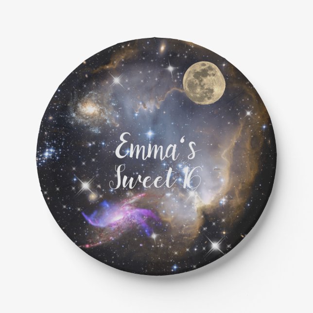 Sweet Sixteen Evening Under The Stars Full Moon Paper Plate (Front)