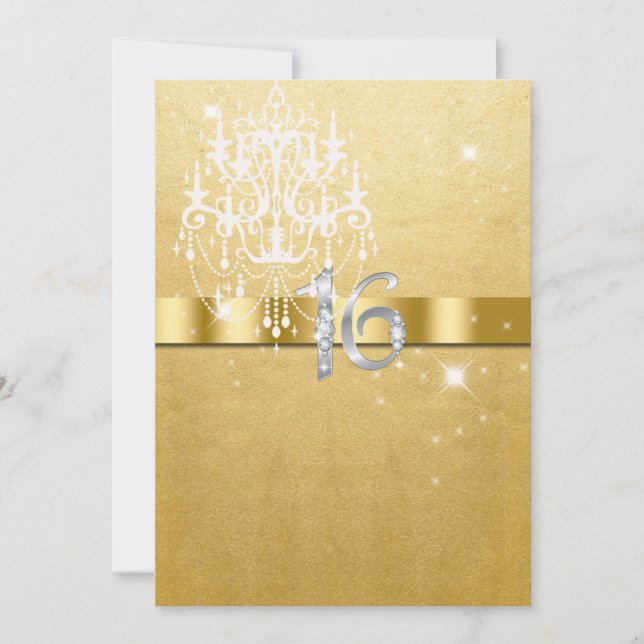 Sweet Sixteen, Faux Glitter, Gold, White, Custom Invitation (Front)