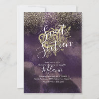 Sweet Sixteen Faux Glitter Purple Gold Rose