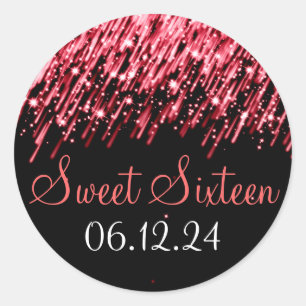 Sweet Sixteen Favour Falling Stars Red Classic Round Sticker
