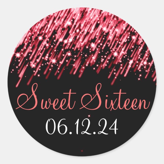 Sweet Sixteen Favour Falling Stars Red Classic Round Sticker (Front)