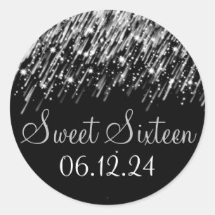 Sweet Sixteen Favour Falling Stars Silver Classic Round Sticker