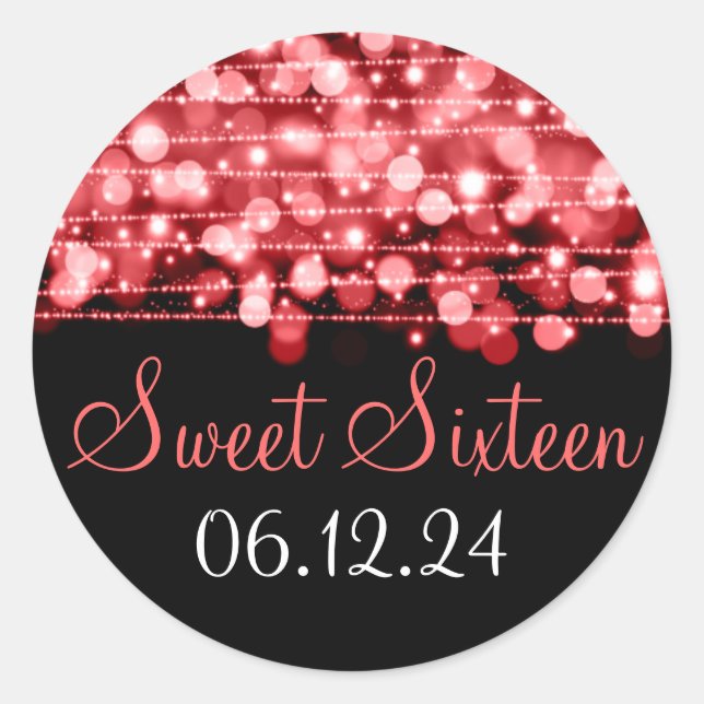 Sweet Sixteen Favour Party Sparkles Red Classic Round Sticker (Front)