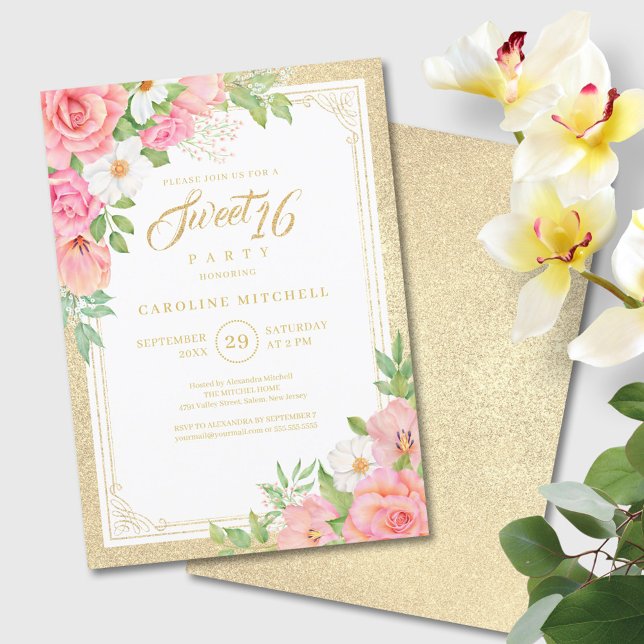 Sweet Sixteen Floral Elegant Rose Tulip Pink Invitation (Creator Uploaded)