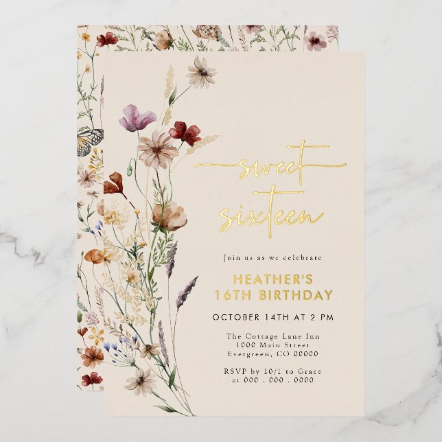 Sweet Sixteen Foil Invitation (Front/Back)