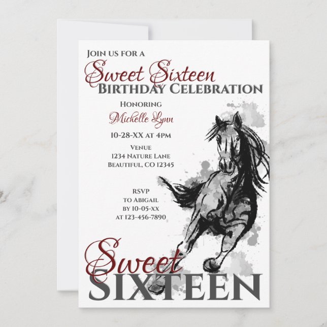 Sweet Sixteen Galloping Horse Birthday Party Invitation (Front)