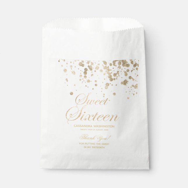 Sweet Sixteen Gold Faux Foil and Glitter Favour Bags (Front)
