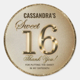 Sweet Sixteen Gold Faux Foil Glitter Classic Round Sticker