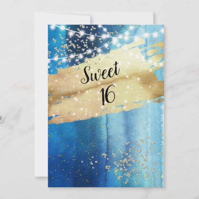 Sweet Sixteen Gold Foil Diamonds Lights Sparkle Invitation (Front)