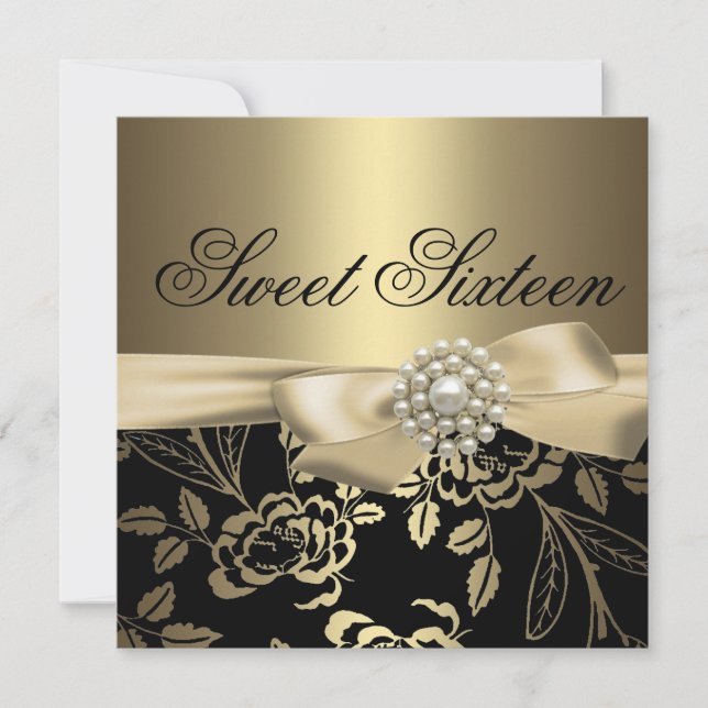Sweet Sixteen Gold Rose Birthday Invitation (Front)