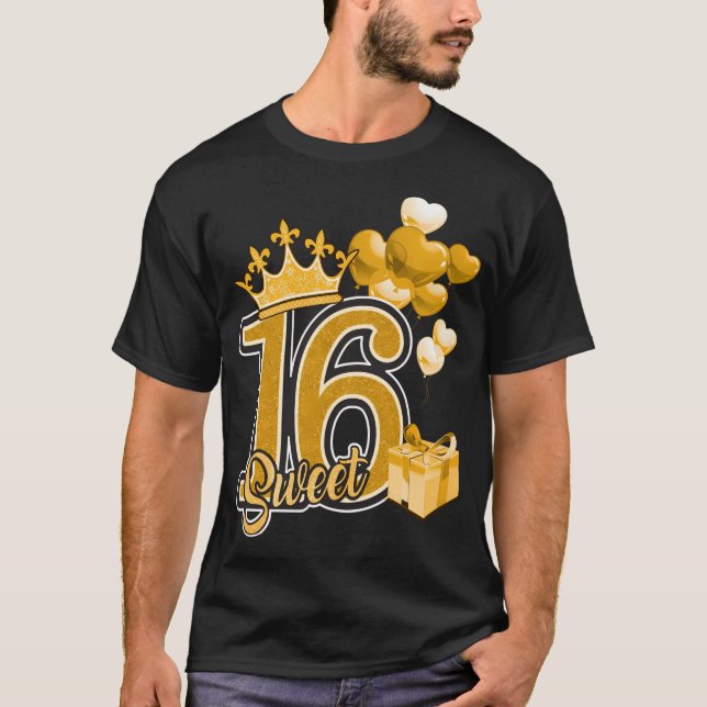 Sweet Sixteen Golden 16 Year T-Shirt (Front)