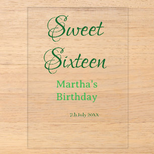 Sweet Sixteen green name date calligraphy boho ret Acrylic Invitations