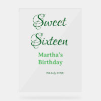 Sweet Sixteen green name date calligraphy boho ret