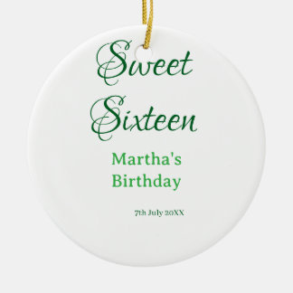 Sweet Sixteen green name date calligraphy boho ret Ceramic Tree Decoration