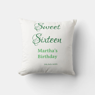 Sweet Sixteen green name date calligraphy boho ret Cushion