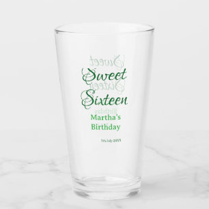Sweet Sixteen green name date calligraphy boho ret Glass