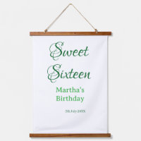 Sweet Sixteen green name date calligraphy boho ret