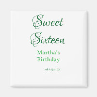 Sweet Sixteen green name date calligraphy boho ret