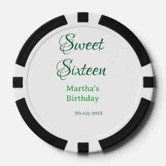 Sweet Sixteen green name date calligraphy boho ret Poker Chips