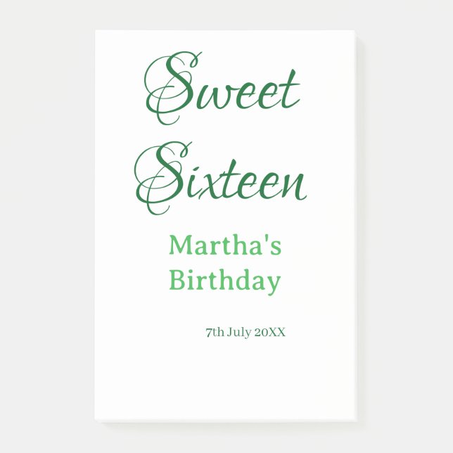 Sweet Sixteen green name date calligraphy boho ret Post-it Notes (Front)