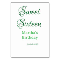Sweet Sixteen green name date calligraphy boho ret