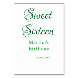 Sweet Sixteen green name date calligraphy boho ret Table Number