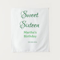 Sweet Sixteen green name date calligraphy boho ret
