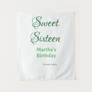Sweet Sixteen green name date calligraphy boho ret Tapestry