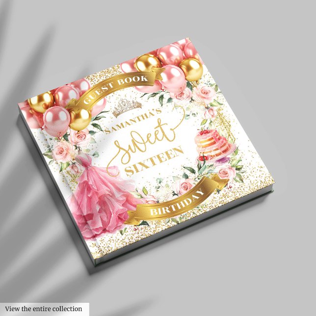 Sweet Sixteen Guest Book Blush Pink Flowers (Elegant Sweet Sixteen Guest Book Blush Gold)