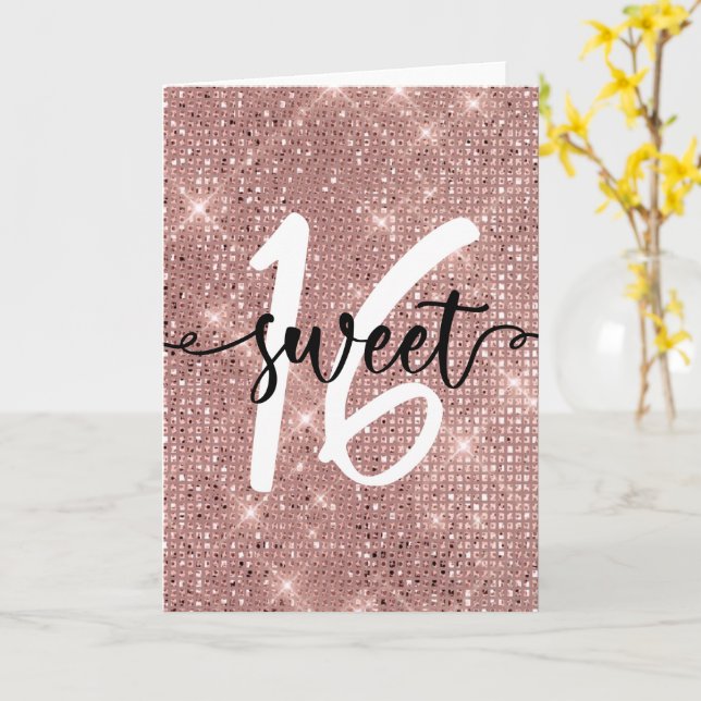 Sweet Sixteen Happy Birthday Rose Gold Chic Card (Yellow Flower)