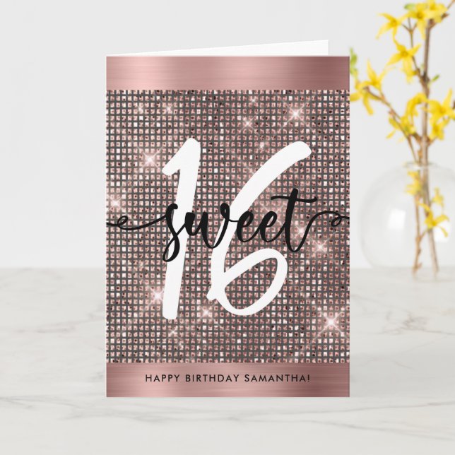 Sweet Sixteen Happy Birthday Trendy Chic Card (Yellow Flower)
