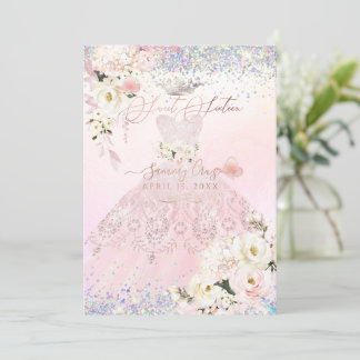 Sweet Sixteen Holographic Dream Blush Pink Dress Invitation