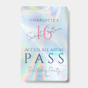Sweet Sixteen Holographic VIP Access Invitation ID Badge