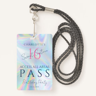 Sweet Sixteen Holographic VIP Access Invitation ID ID Badge